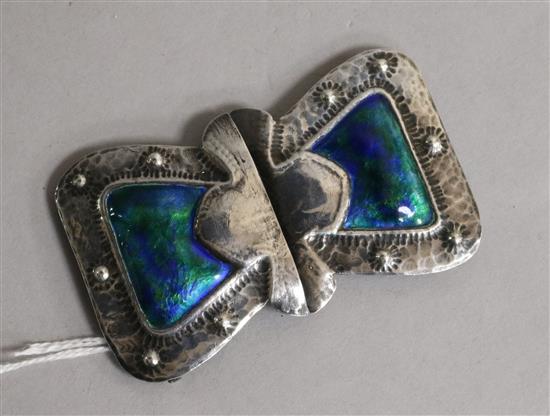 A George V Art Nouveau Liberty & Co silver and enamel buckle, Birmingham, 1910, 75mm.